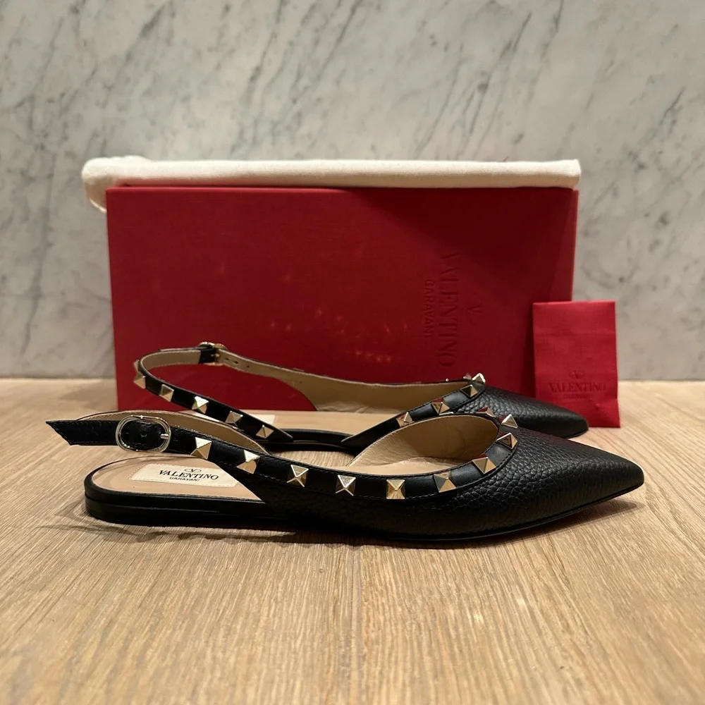 Valentino Ballerina Rockstud Black Point Toe Flats - Picture 5 of 14